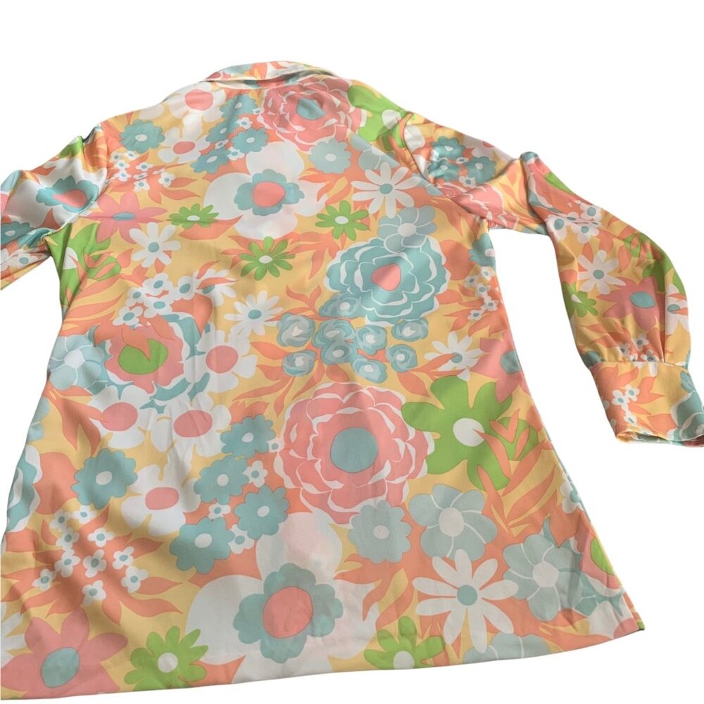Vintage Groovy Pastel Novelty Floral Flower Power Print Blouse - Picture 4 of 5